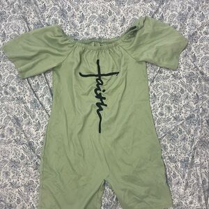 Unbranded Women's Backless Sage Green Off-Shoulder Dress with 'Faith' Script